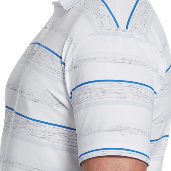 Callaway Men's Space Dye Stripe White and Blue Golf Polo Shirt Opti Dri - Picture 2 of 13